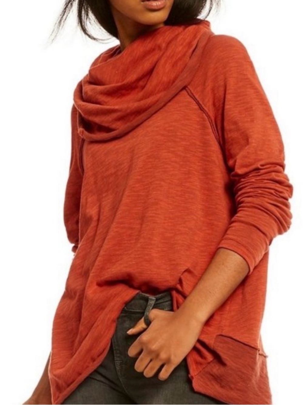 Free People - Beach Cocoon Lightweight Cowlneck Rust Orange Blouse Size One Size